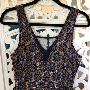 Astr Blue & Gold Lace Peplum Top